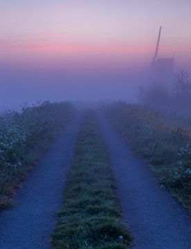 De broekmolen in de vroege mistige ochtend van Rob Saly
