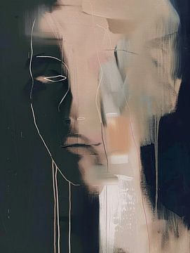 Modern abstract portret in roze tegen een donkere achtergrond van Carla Van Iersel