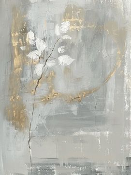 Botanisch abstract met een vleugje goud in Japandi stijl van Japandi Art Studio
