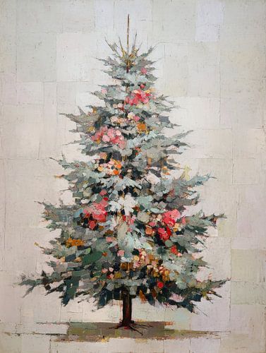 Peinture à l'huile vintage d'un arbre de Noël atmosphérique aux couleurs douces