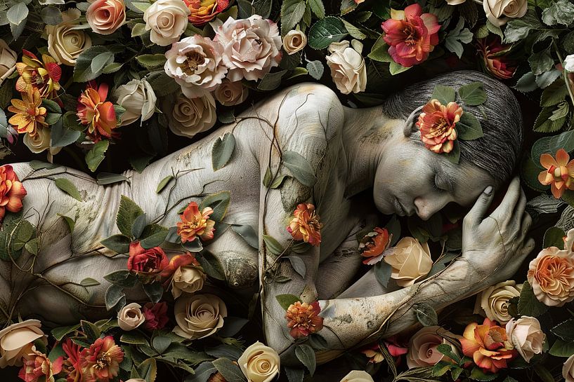 portret met bloemen van Egon Zitter