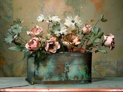 Tijdloos stilleven met verwelkte rozen