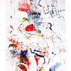 Monoprint art art en rouge et bleu sur Marianne van der Zee