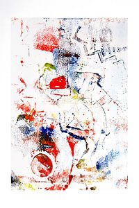 Monoprint Kunstwerke in rot und blau