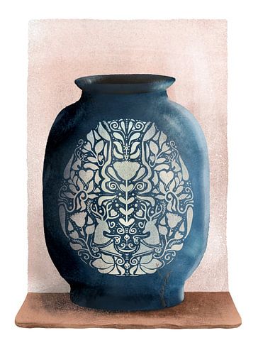 Vase Vintage bleu folklore sur Anna van Balen