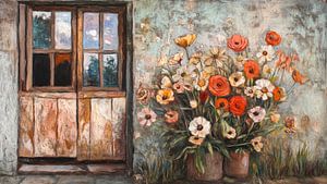 Des fleurs à côté de la porte