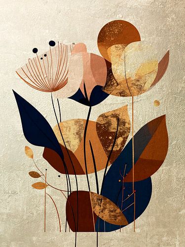 Botanique abstraite : fleurs en noir, marron et or -2