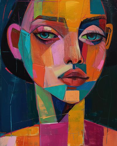 Abstraktes farbiges Frauenporträt mit intensivem Blick