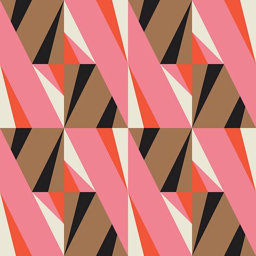 Retro geometrie met driehoeken in Bauhaus-stijl in bruin, roze, oranje