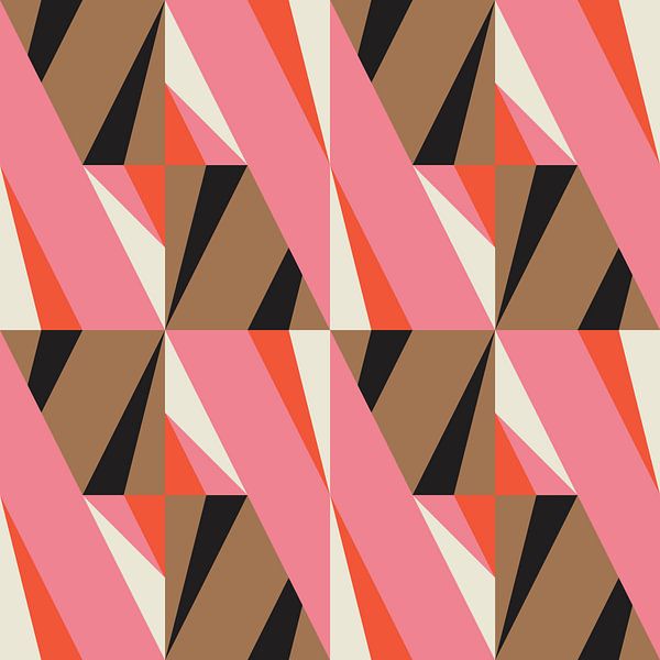 Retro-Geometrie mit Dreiecken im Bauhaus-Stil in braun, rosa, orange von Dina Dankers
