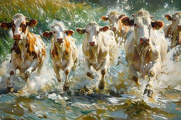 Koeien Schilderij | Schilderij Vrolijke Koeien | Schilderij met Koeien van AiArtLand