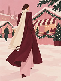 Frau auf einem verschneiten Weihnachtsmarkt von Mosaic Dialogue