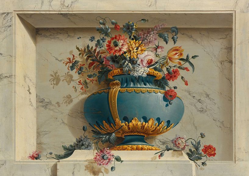 Blumenvase in einer Nische, Michel Bruno Bellengé von Meisterhafte Meister