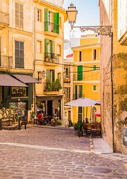 Vue romantique d'une rue de la ville de Palma de Majorque, Espagne, îles Baléares. sur Alex Winter