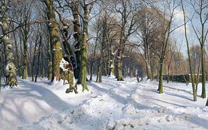 Verschneiter Waldweg bei Sonnenlicht, PEDER MONSTED, 1908