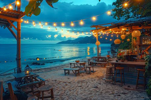 Strandbar bij zonsondergang - Romantische foto