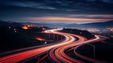 longue exposition traces lumineuses d'une autoroute dans la nuit sur Animaflora PicsStock