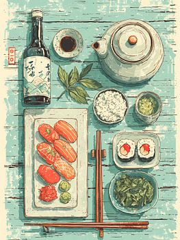 aquarel in schetsstijl, kookposter