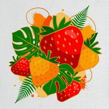 Zomerfruit: Kleurrijke keukenkunst van aardbeien en tropische bladeren