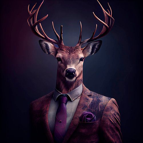 Stately portrait of a Deer in a fancy suit