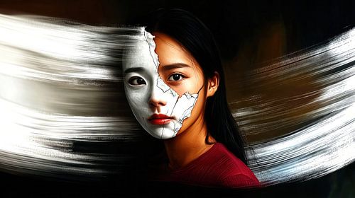 Vrouw met brekend masker