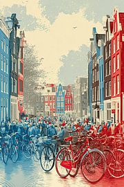 Amsterdam Bike Madness - Humorous Retro Poster by BowiScapes - Fine Art and Urban Wall Art