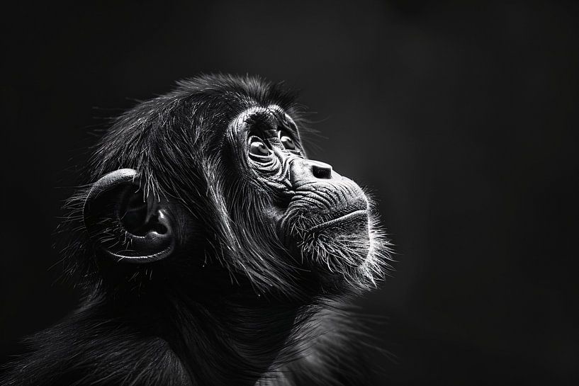 Portrait of a pensive monkey in black and white by Imperial Art House