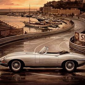 Klassieke Jaguar E-Type Cabriolet schilderen van Jan Keteleer
