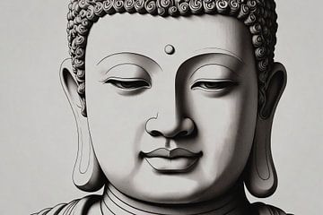 Gelassener Buddha, schwarz-weißes minimalistisches Design von De Muurdecoratie