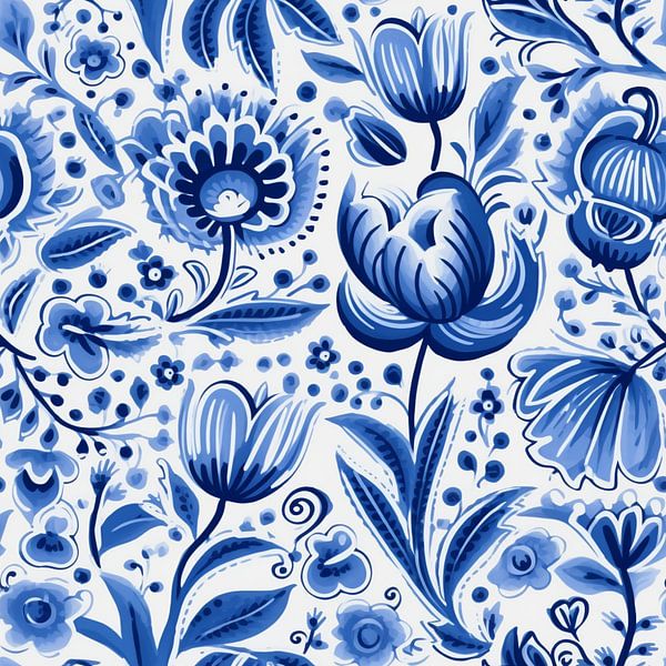 Kachelmuster blau weiß stilisiert Tulpen Blumen flämisch von gm_designs