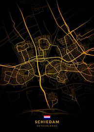 Schiedam Stadtplan Modern Schwarz Gold von Kenda Maruyama