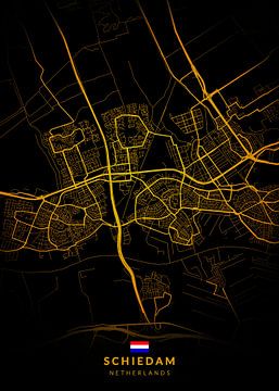 Stadsplattegrond Schiedam Modern Zwart Goud van Kenda Maruyama