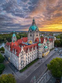 Luchtfoto van het stadhuis van Hannover, Duitsland