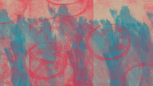 Abstracte vormen in rood, blauw en beige