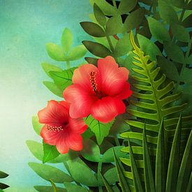 Jungle fantaisie avec hibiscus sur Britta Glodde