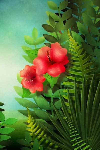 Fantasie Dschungel mit Hibiskus von Britta Glodde