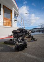 Klamp waaraan een schip is afgemeerd in de Alster in Hamburg