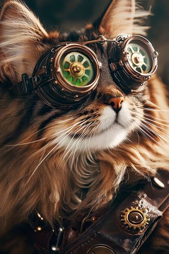 Kat met steampunkbril
