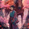 Filles sur un cheval asiatique sur Peintures accrocheuses