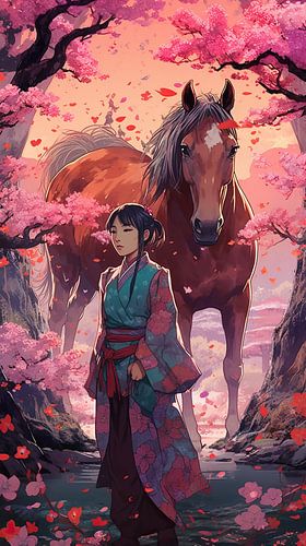 Filles sur un cheval asiatique
