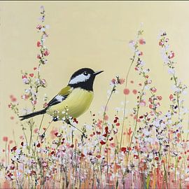 Great tit on faded flowers by Bianca ter Riet