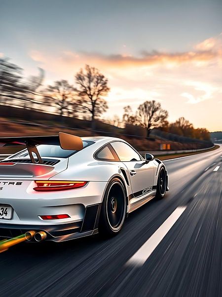 Porsche 911 GT3 RS Weiß Racing Sonnenuntergang von MIROKKU