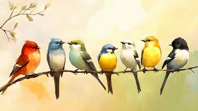 Group of colourful bird by But First Framing