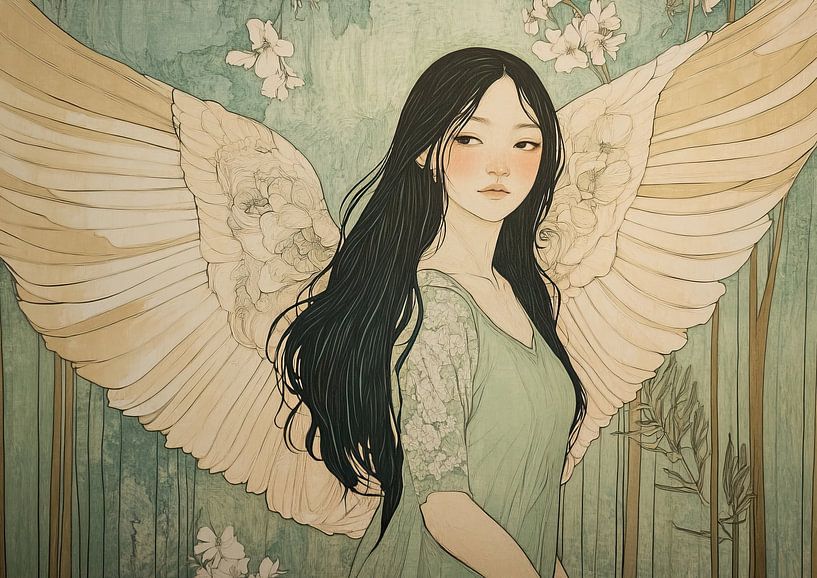 Woman with Flowers and Wings by Zen and More