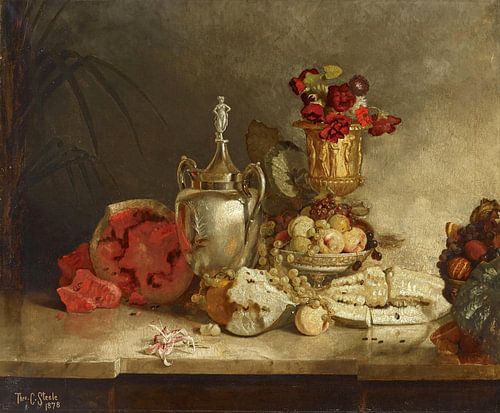Stilleven van Fruit en Urn, Theodore Clement Steele