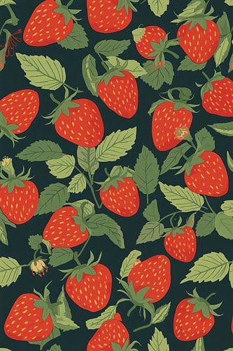 Illustrated strawberry and green leaf pattern