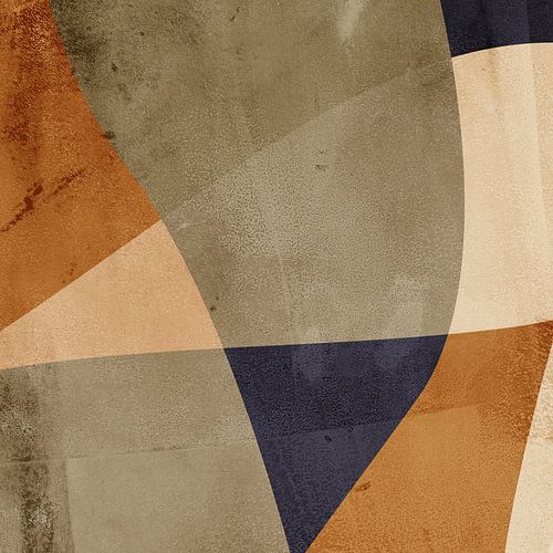 Abstracte kunst in terra, olijfgroen, inktzwart en zand nr. 3