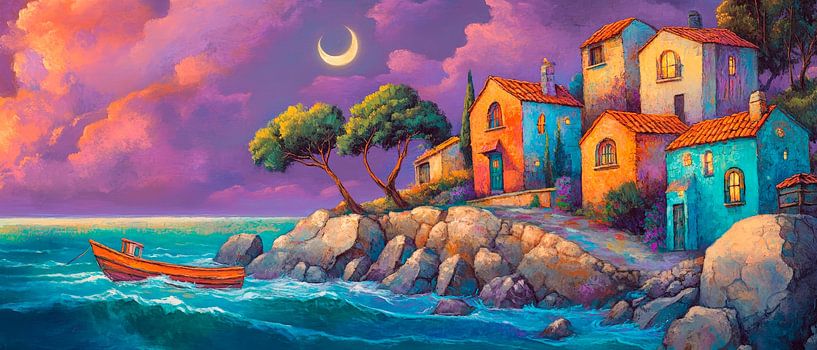 Colourful coastal idyll at night - dreamlike by Poster Art Shop