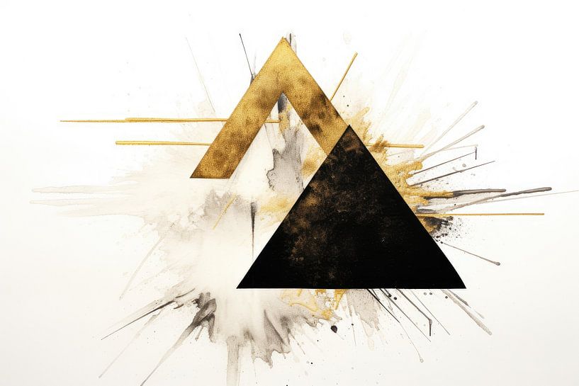 Abstract Triangle Explosion in Black and Gold by Digitale Schilderijen