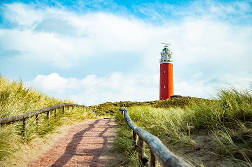 Uitzicht op de vuurtoren in De Cocksdorp op Texel
